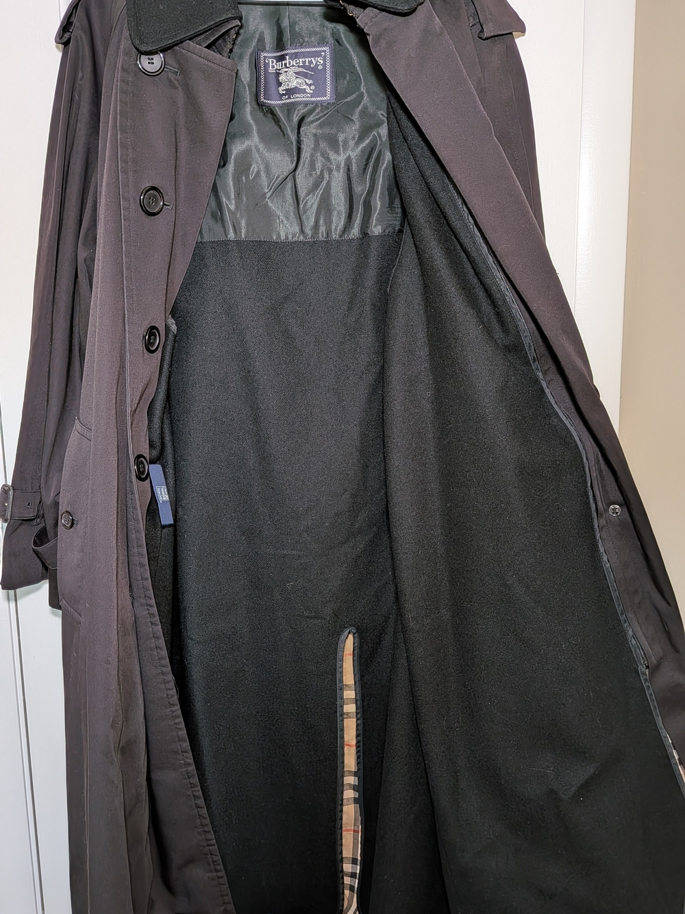 Vintage Burberrys of London Black Trench Coat Removable Wool Liner Nova Check - Picture 7 of 16